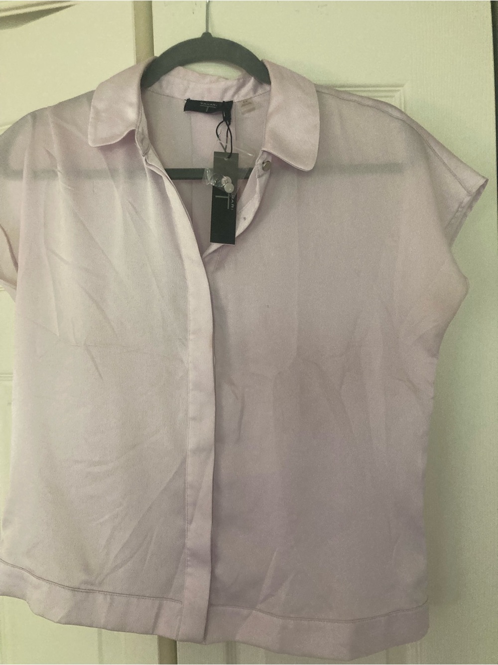 Tahari Pale Pink Cap-Sleeve Button-Front Blouse